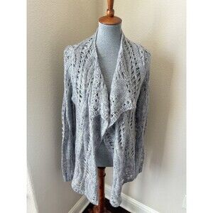 BCBGMaxazria Size XL Heather Grey Open Front Crochet Knit Cardigan Sweater - NWT